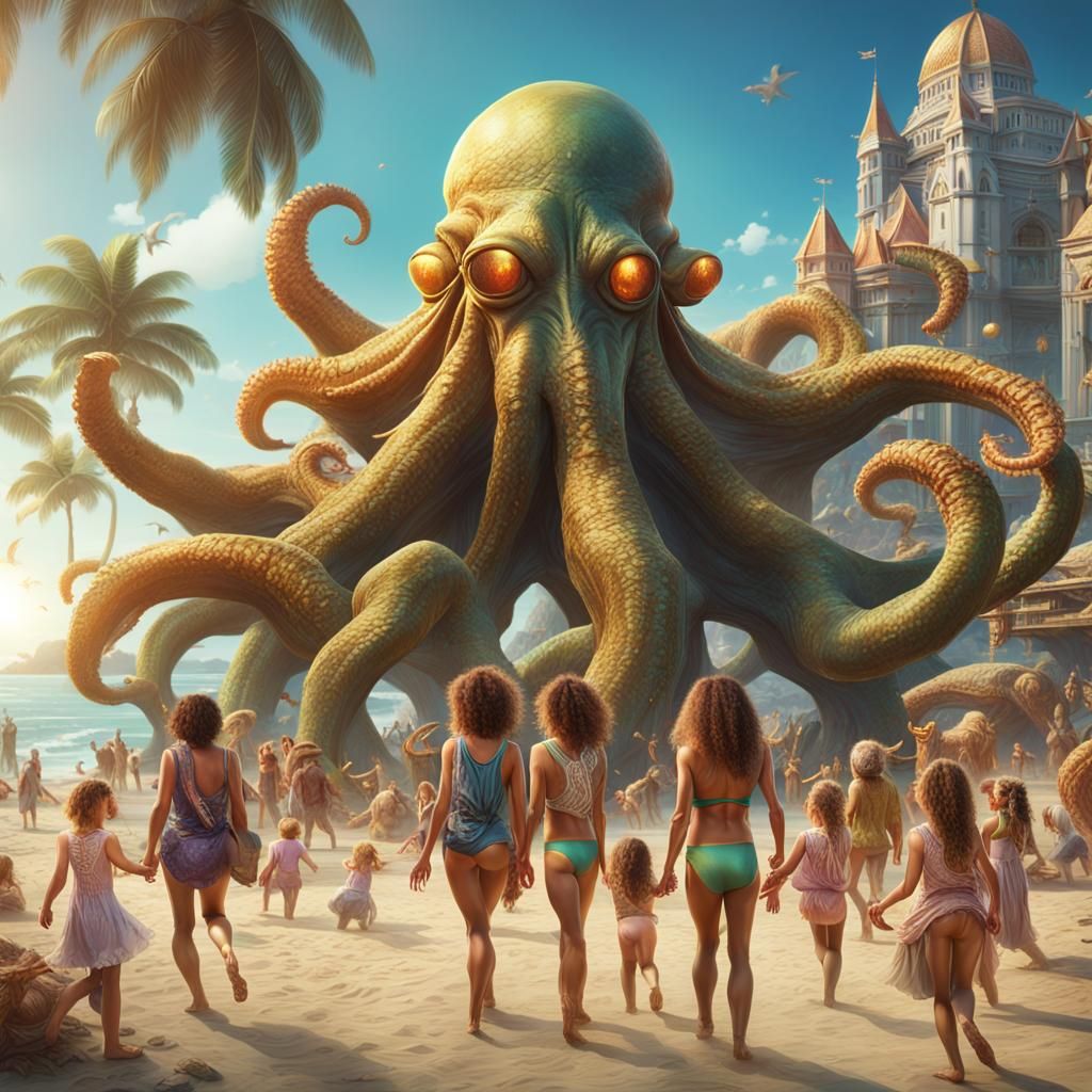 Cthulhu on Beach, Photorealistic Art
