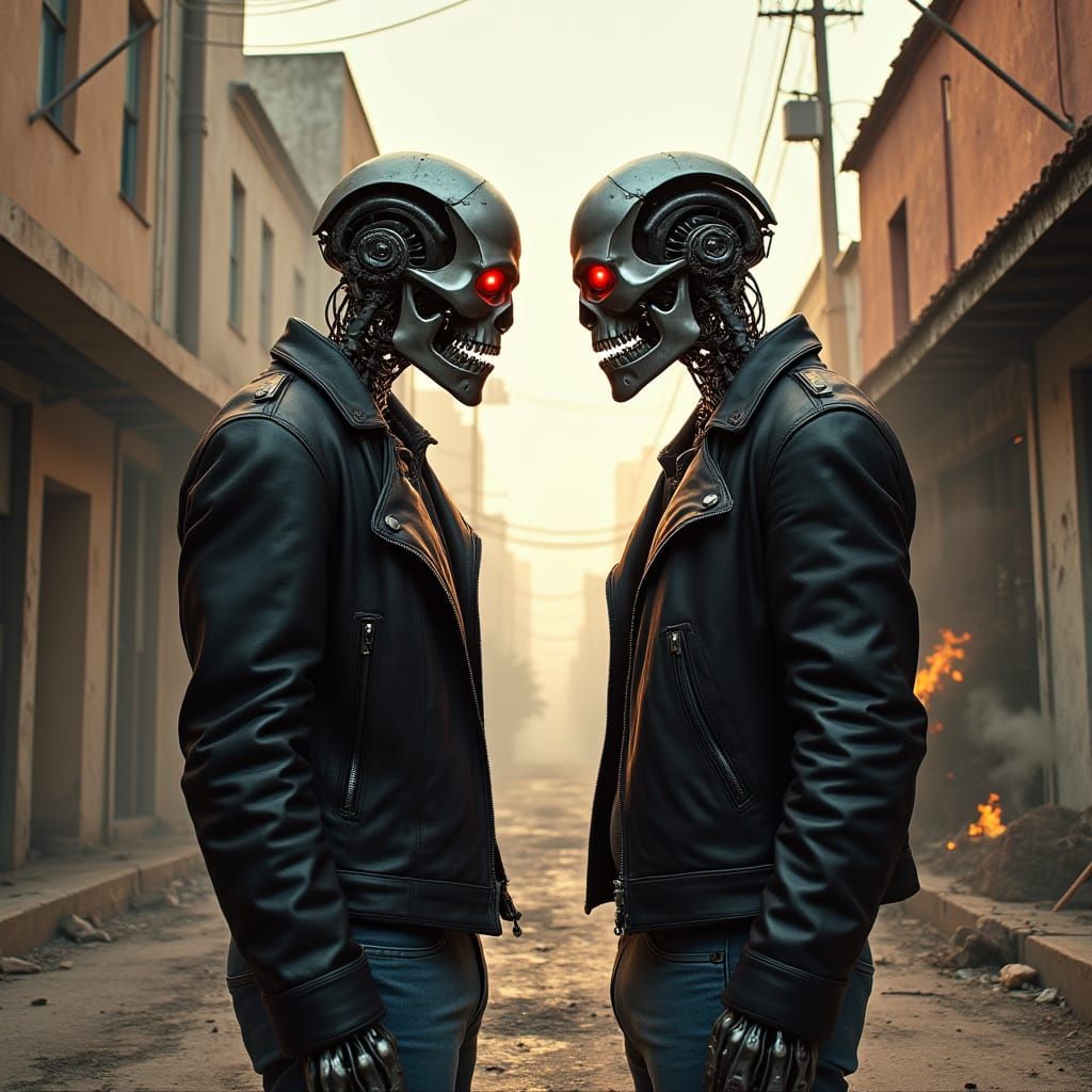 T-800 Terminators Standoff in Apocalyptic Los Angeles Alley
