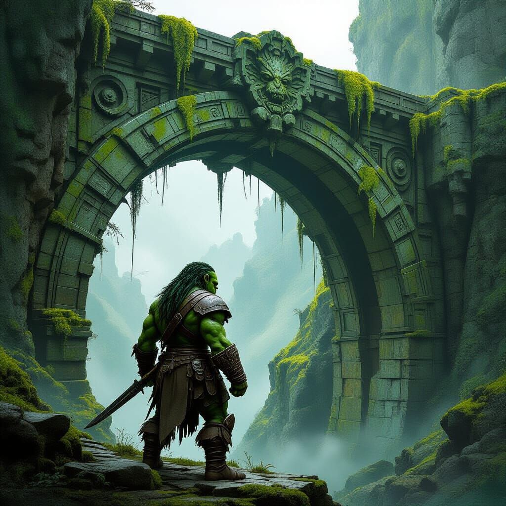 Troll Warrior Under Ancient Stone Bridge