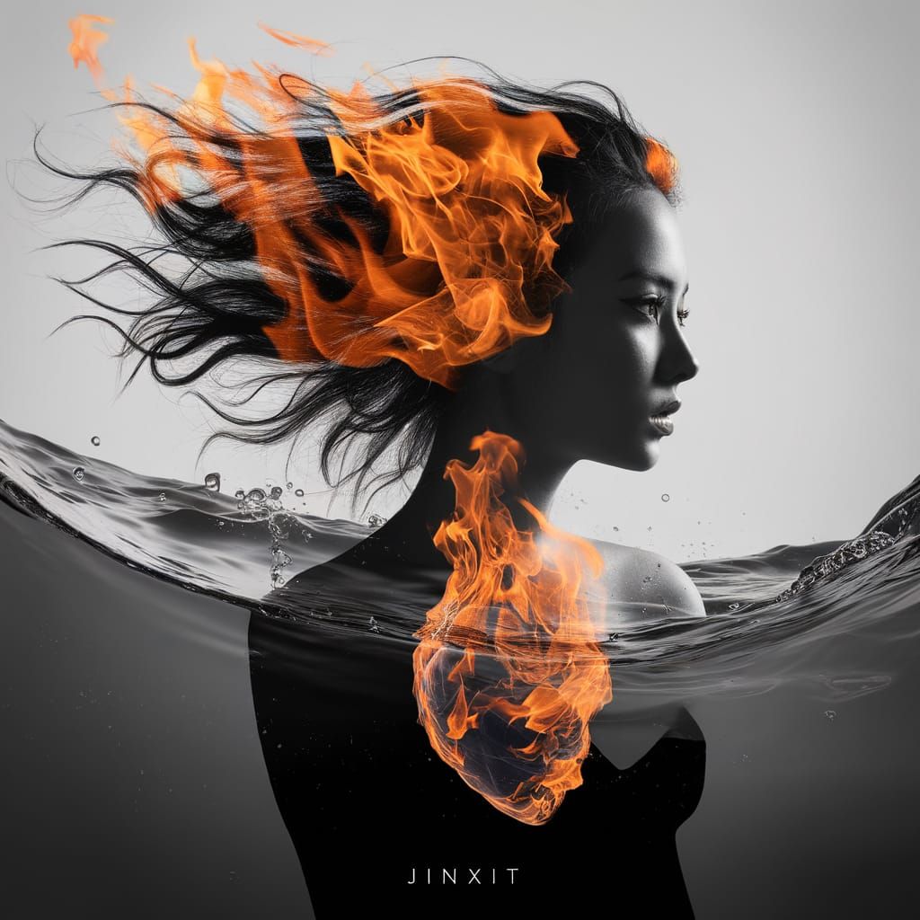 Fiery Silhouette: A Double Exposure Masterpiece