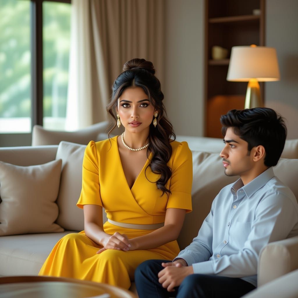 Attractive Indian Woman in Yellow Outfit, Sophisticated Look