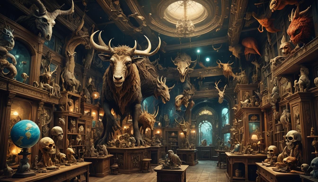 Cryptid Taxidermy Museum in Detailed Matte Painting