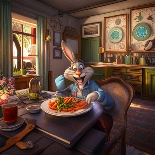 Bugs Bunny Eating Carrots in 3D Animation