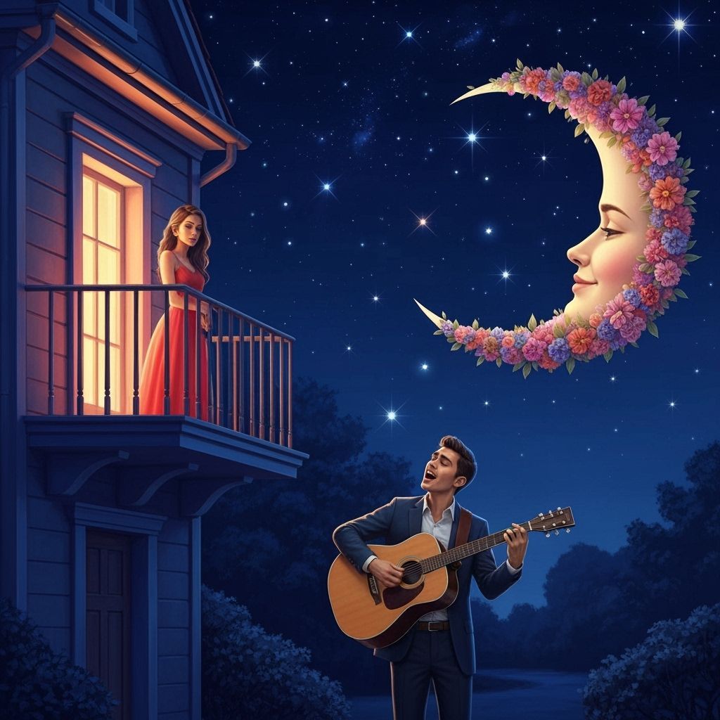Romantic Serenade Under a Floral Moonlit Sky