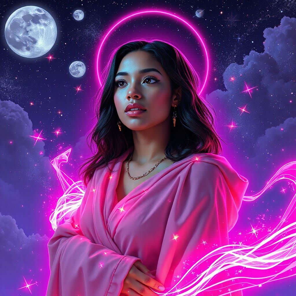 Ethereal Dominican Goddess in Sci-Fi Vaporwave Dreamscape