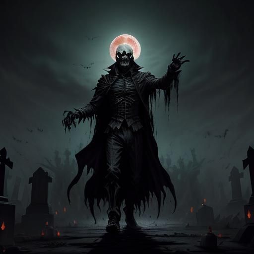 Eerie Hallows' Eve Scene: Skeletons Rise Under Blood Moon