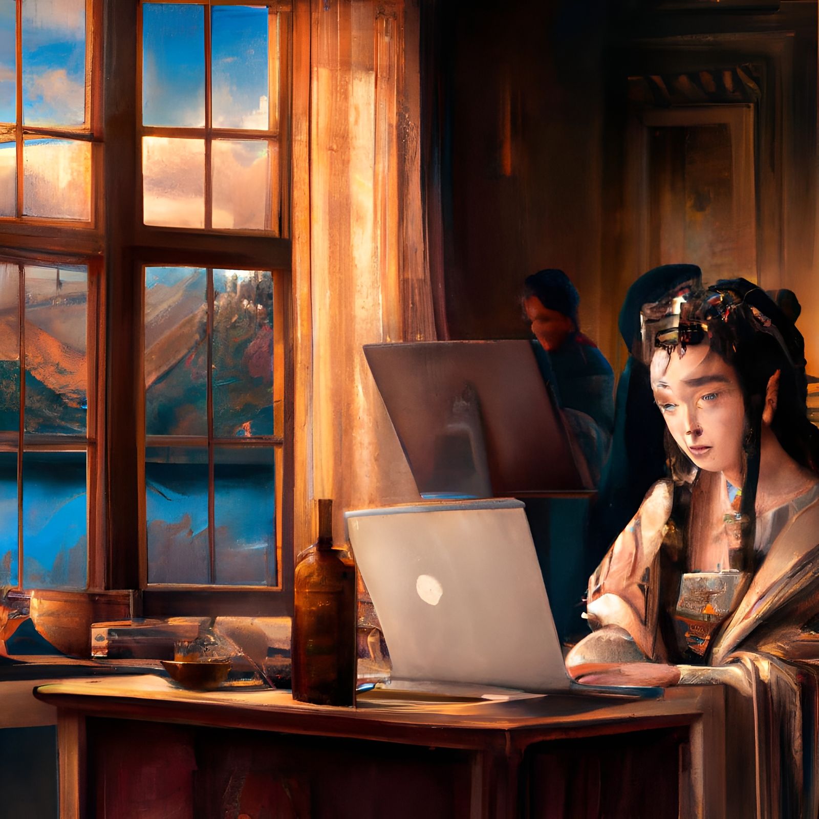 Princess Warrior Reading: Oil Painting in Chen Yifei Style