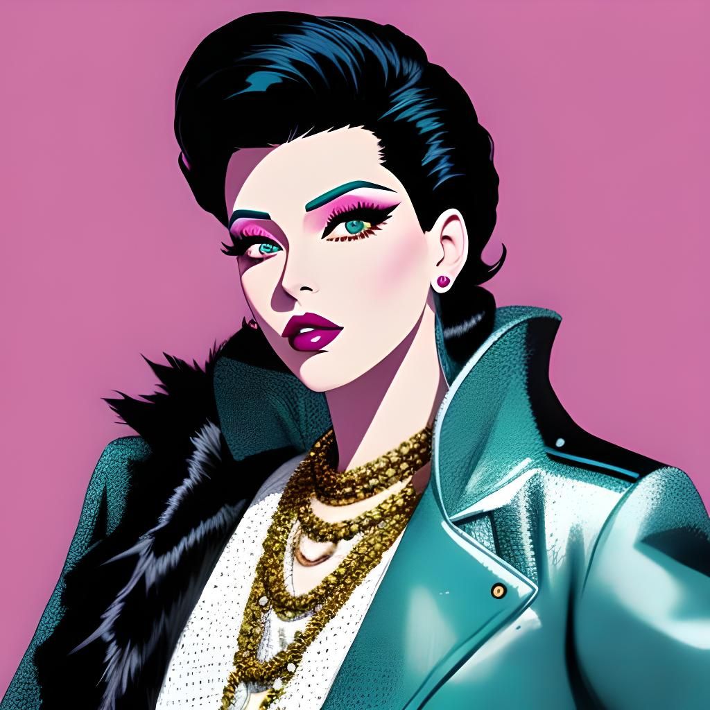 Fashionable Woman in Patrick Nagel Style Digital Art
