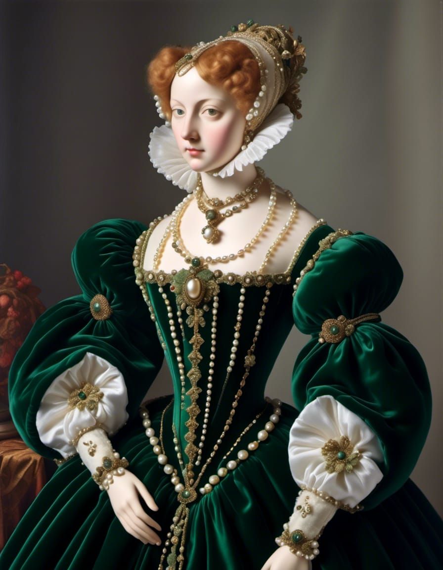 italian renaissance lady in green velvet gown