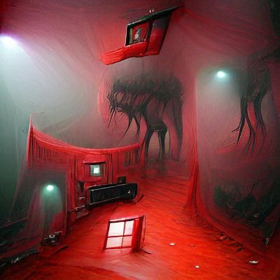 Scary Dark Sci-Fi Room with Red Fog