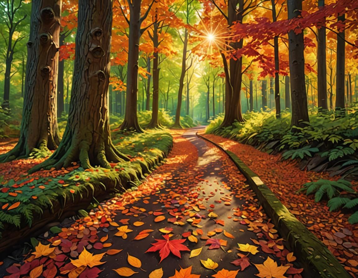 Tree Transitions from Summer to Fall: Hyper-Realistic Art