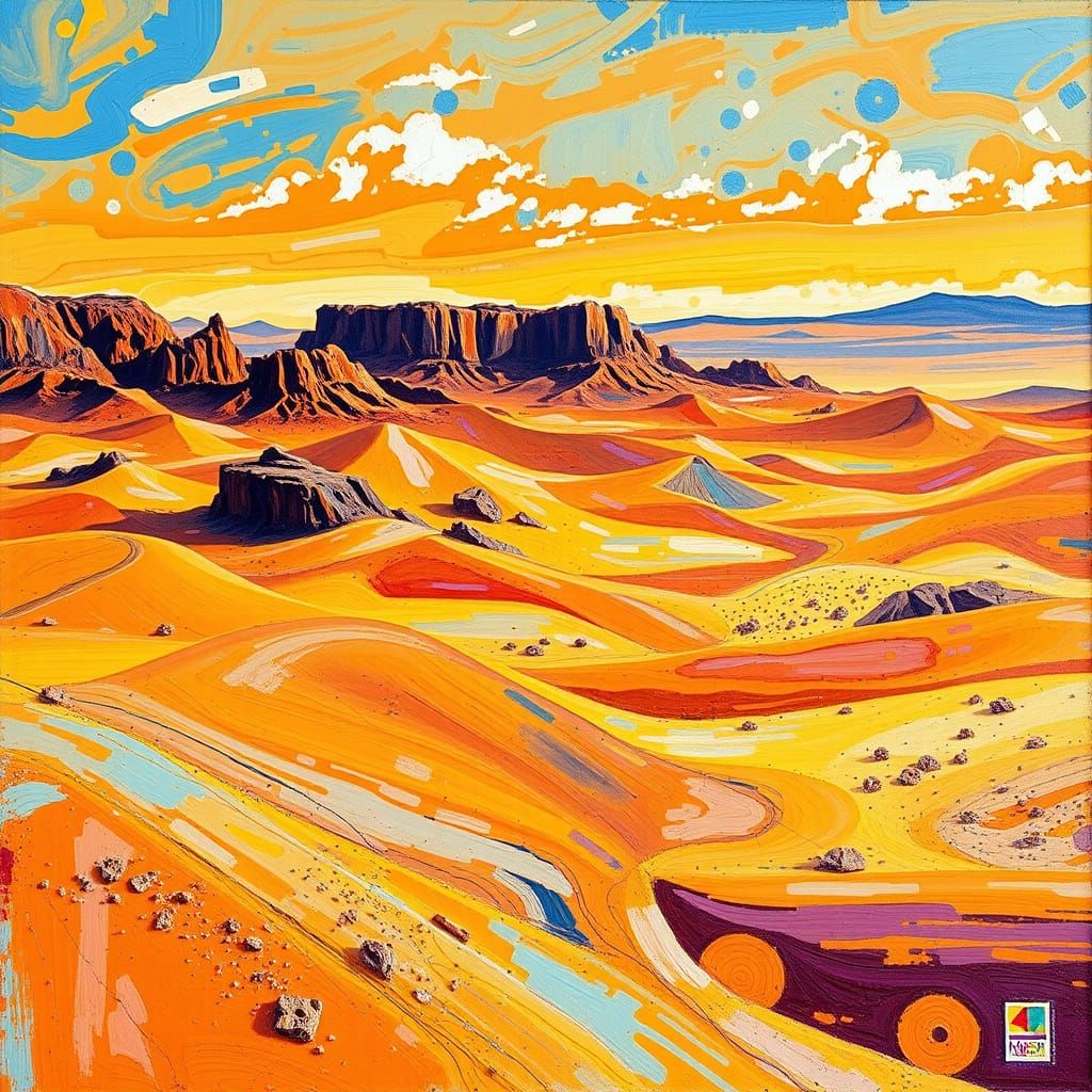 Vibrant Desert Landscape in Expressive Abstract Style