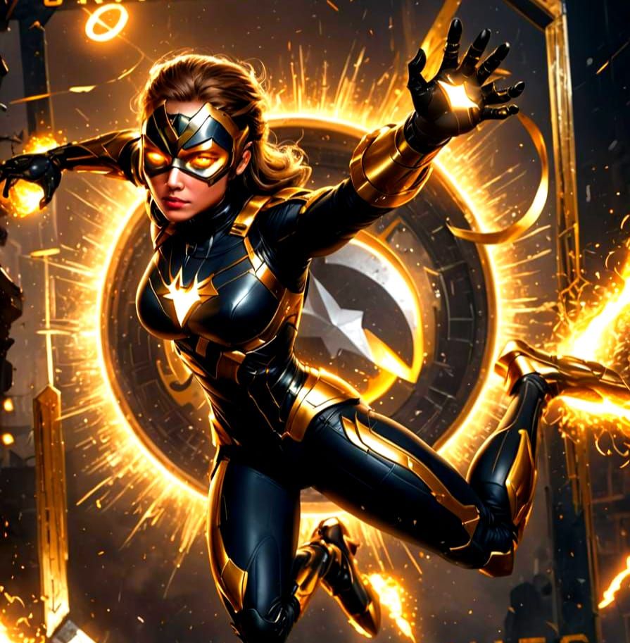Superheroine in Black and Gold Suit: Concept Art