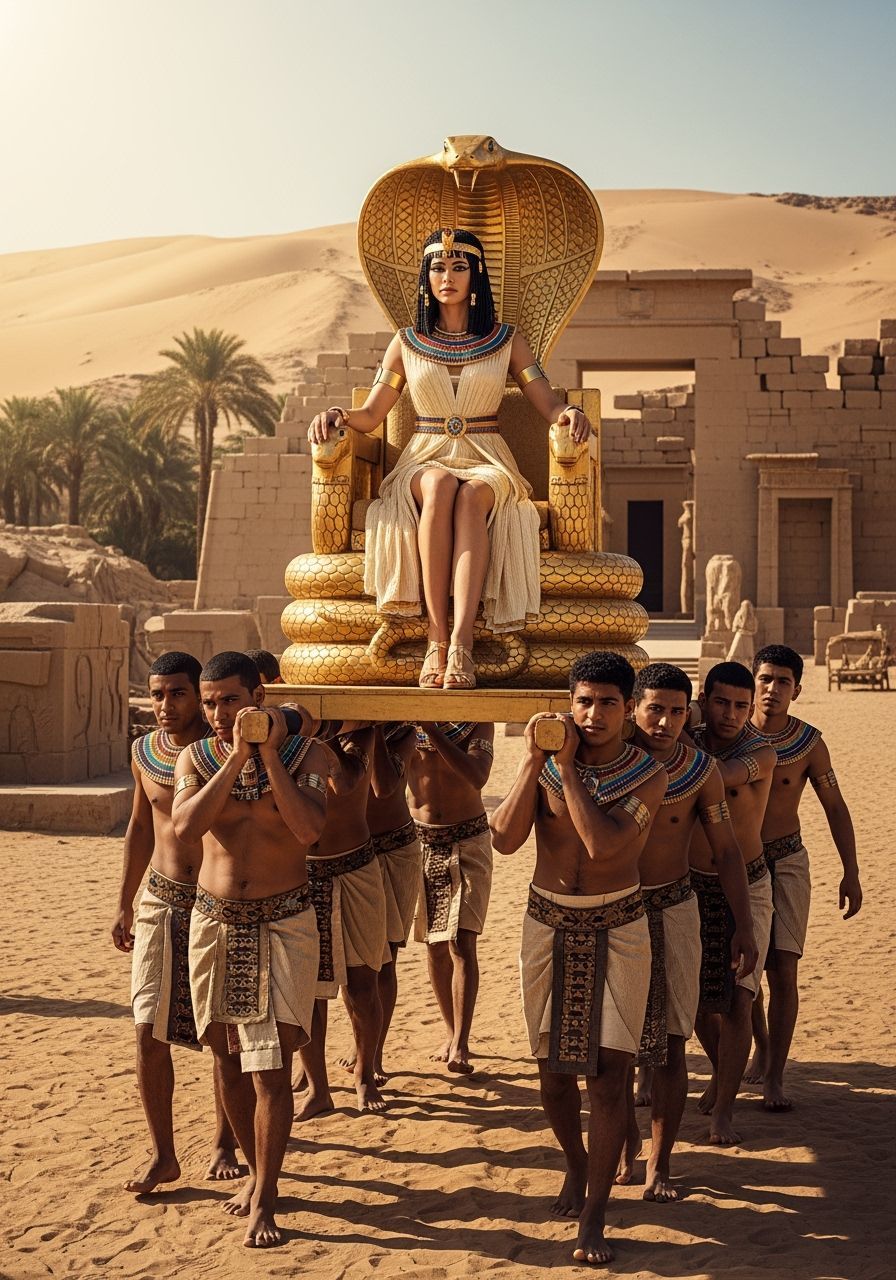 Regal Egyptian Queen on Cobra Throne
