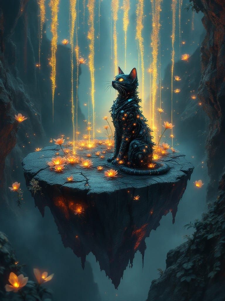 Biomechanical Cat Blooms on Obsidian Island