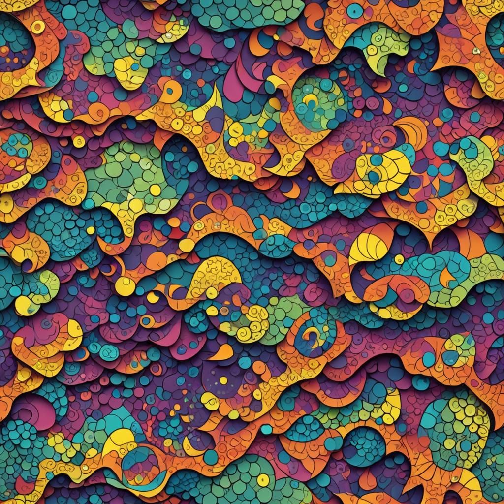 Psychedelic Mermaid in Halftone Paper Craft Style