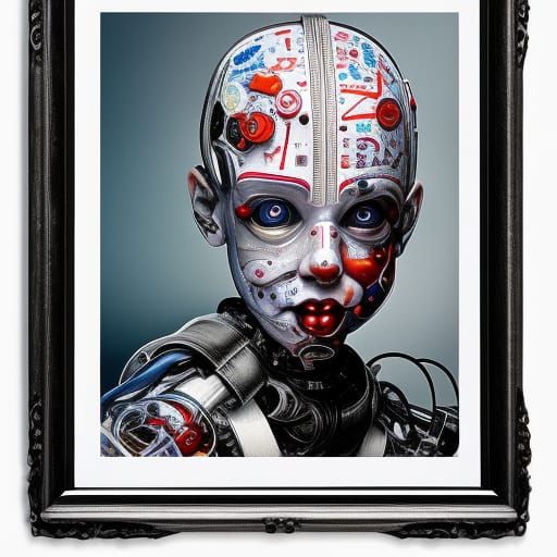 Hyperrealistic Cyborg Clown Boy Portrait in 8K