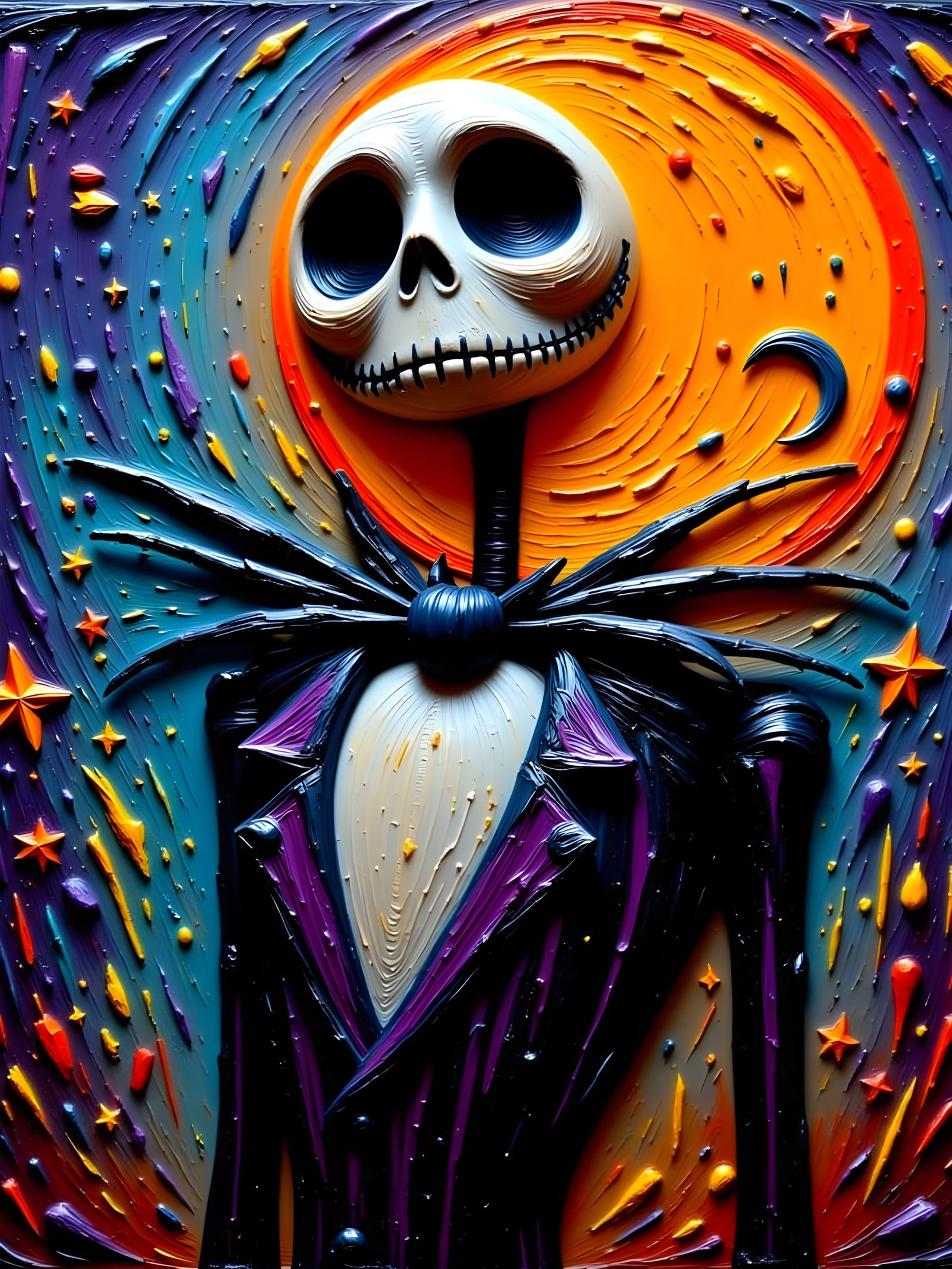 Jack Skellington in Textured Impasto Claymation Style