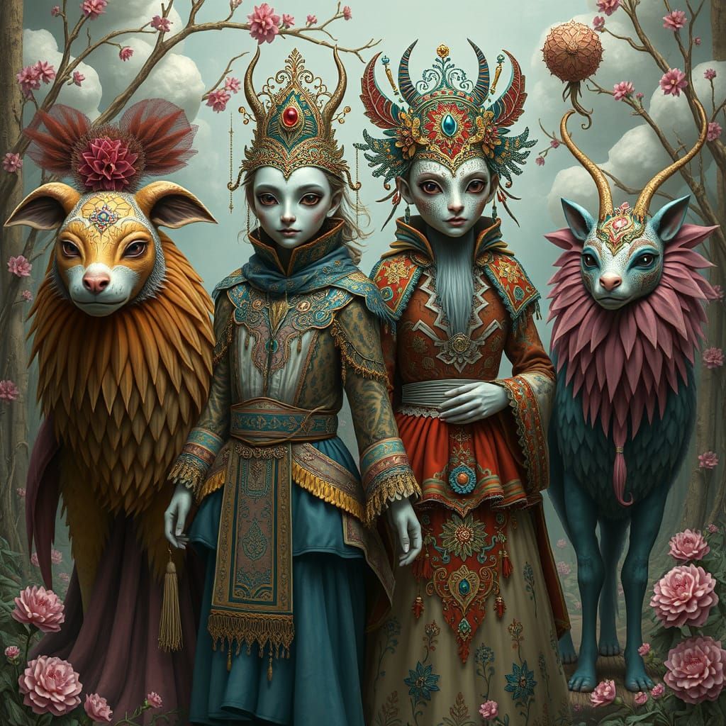 People with Dual Faces and Masked Animals