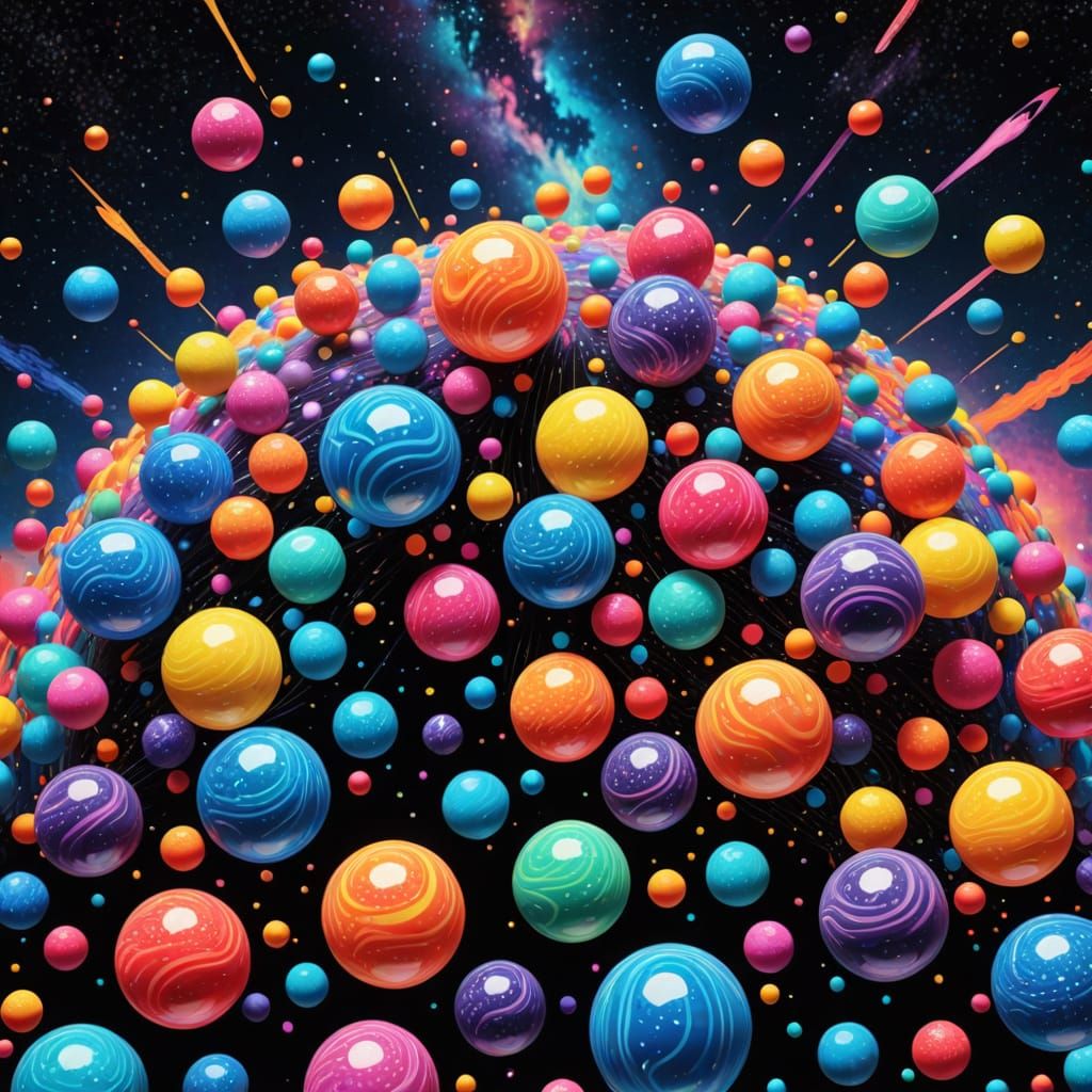 Psychedelic Neon Spheres in Vibrant Outer Space