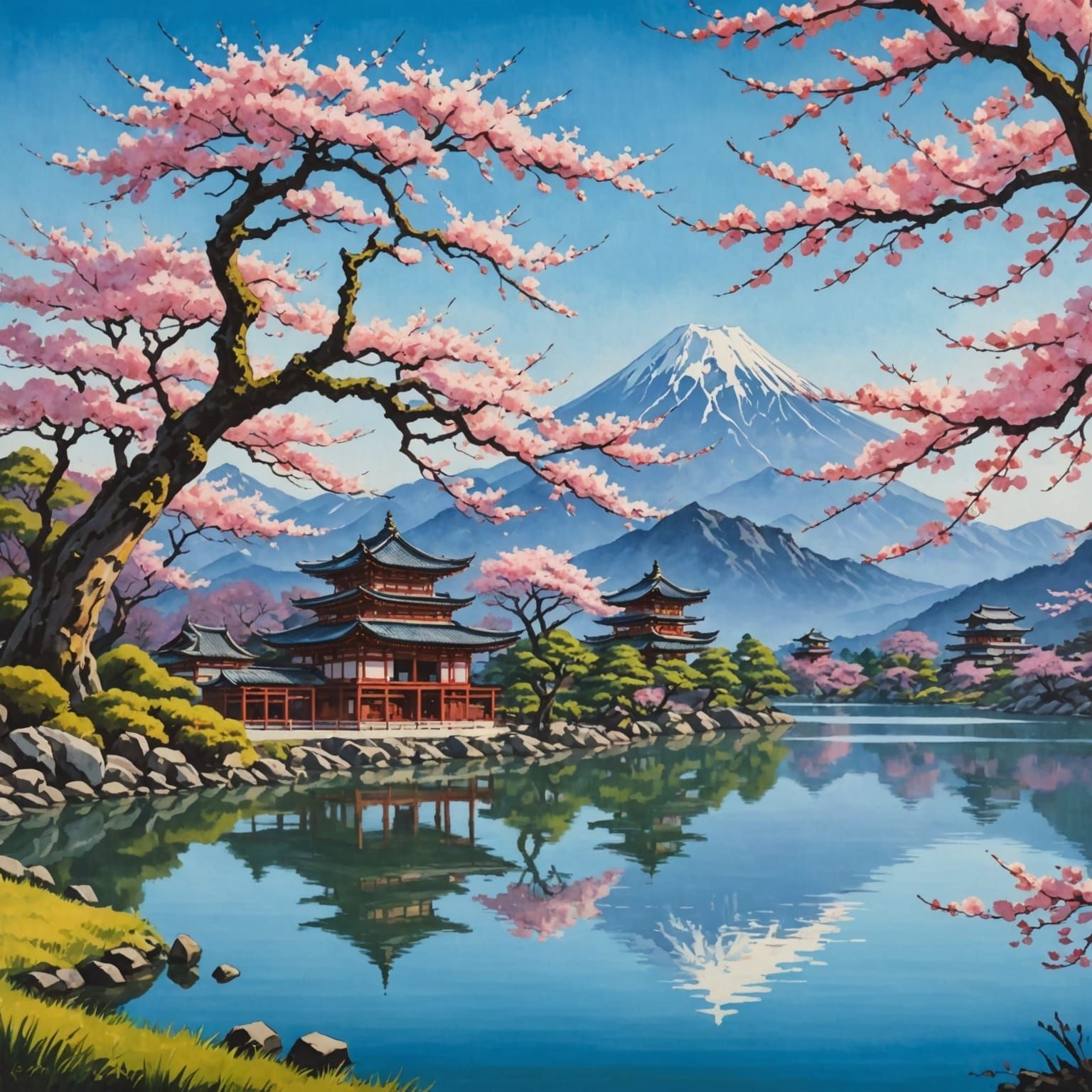 Ancient Sakura Tree Amidst Japanese Temples