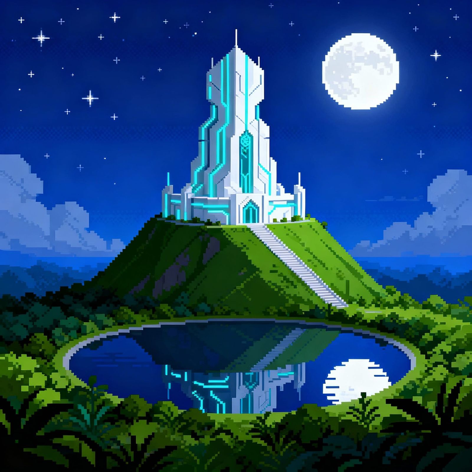 Majestic Futuristic Building in 16-Bit Pixel Art Style