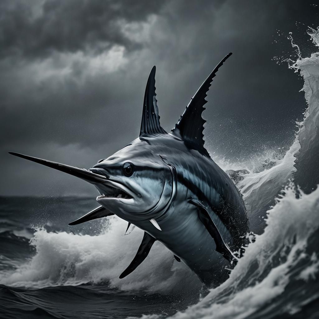 Black Marlin Breaching Wave: Underwater Photography