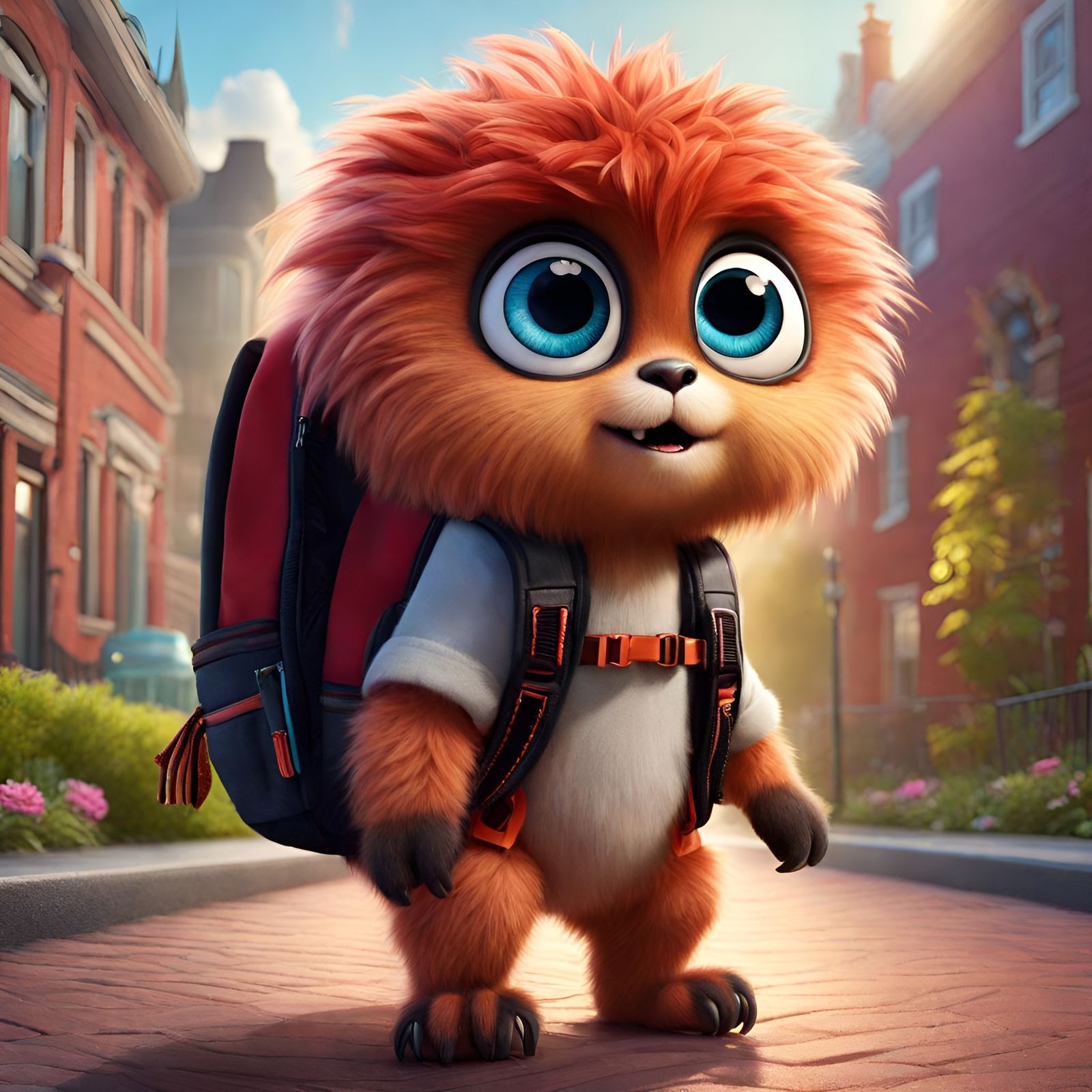 Little fuzzy dude ready for his first day at monster school!