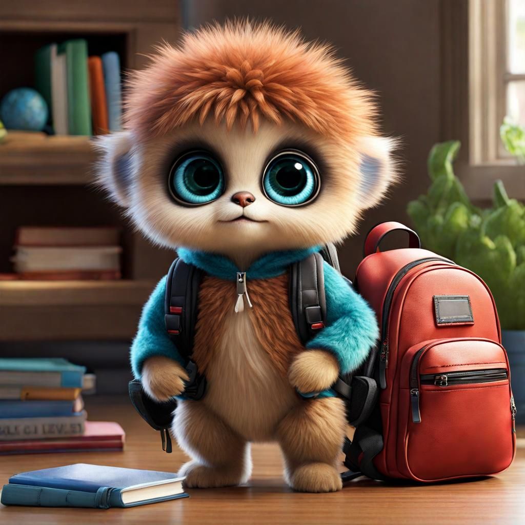 Fuzzy monster with two backpacks