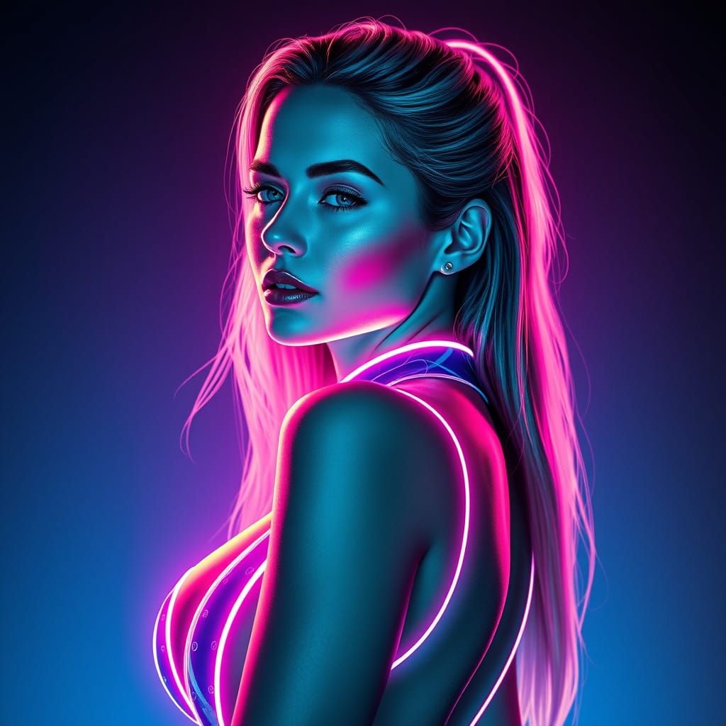 Stunning Woman in Luminescent Bodysuit, Hyperrealistic Futur...