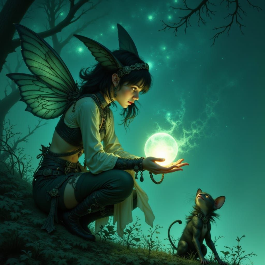 Punk Princess Offers Light to Woodland Creature in Surreal A...