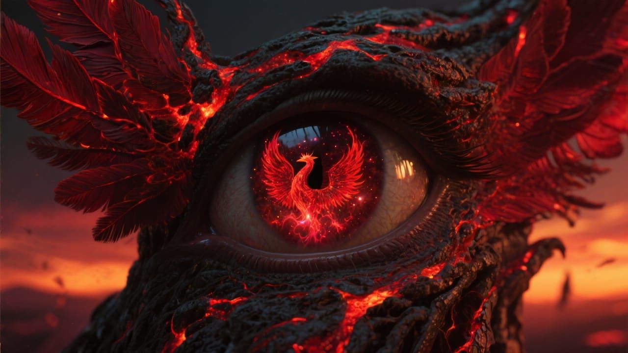 Phoenix Eye Macro with Fiery Nebula Reflection