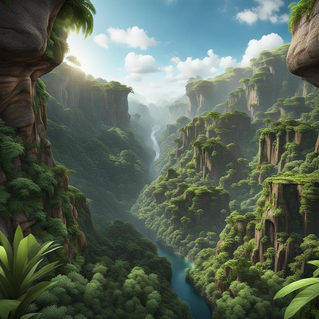 Lush Tropical Rainforest Canyon in High Resolution