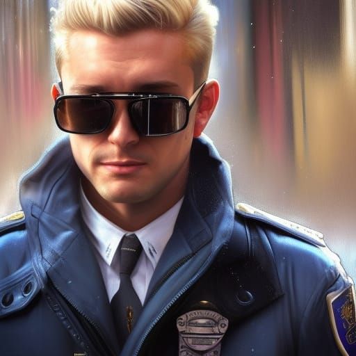 Detailed Portrait of a Police Officer in City