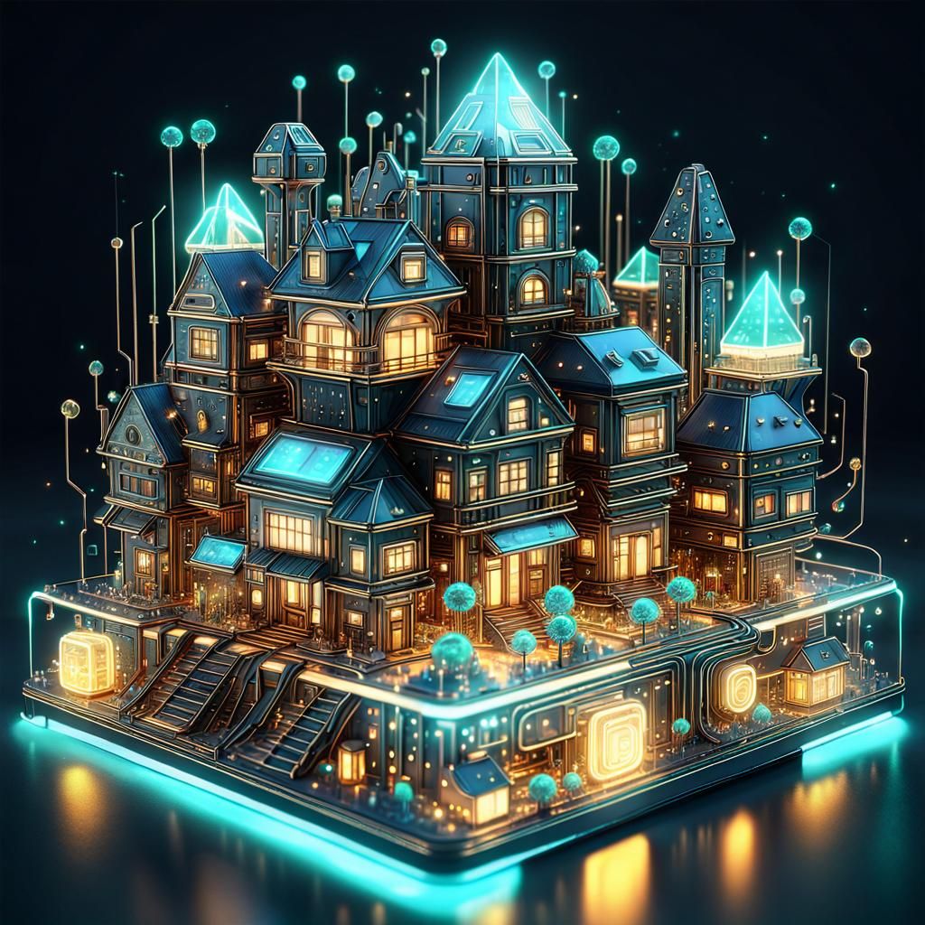 Chibi Circuit Board City at Night