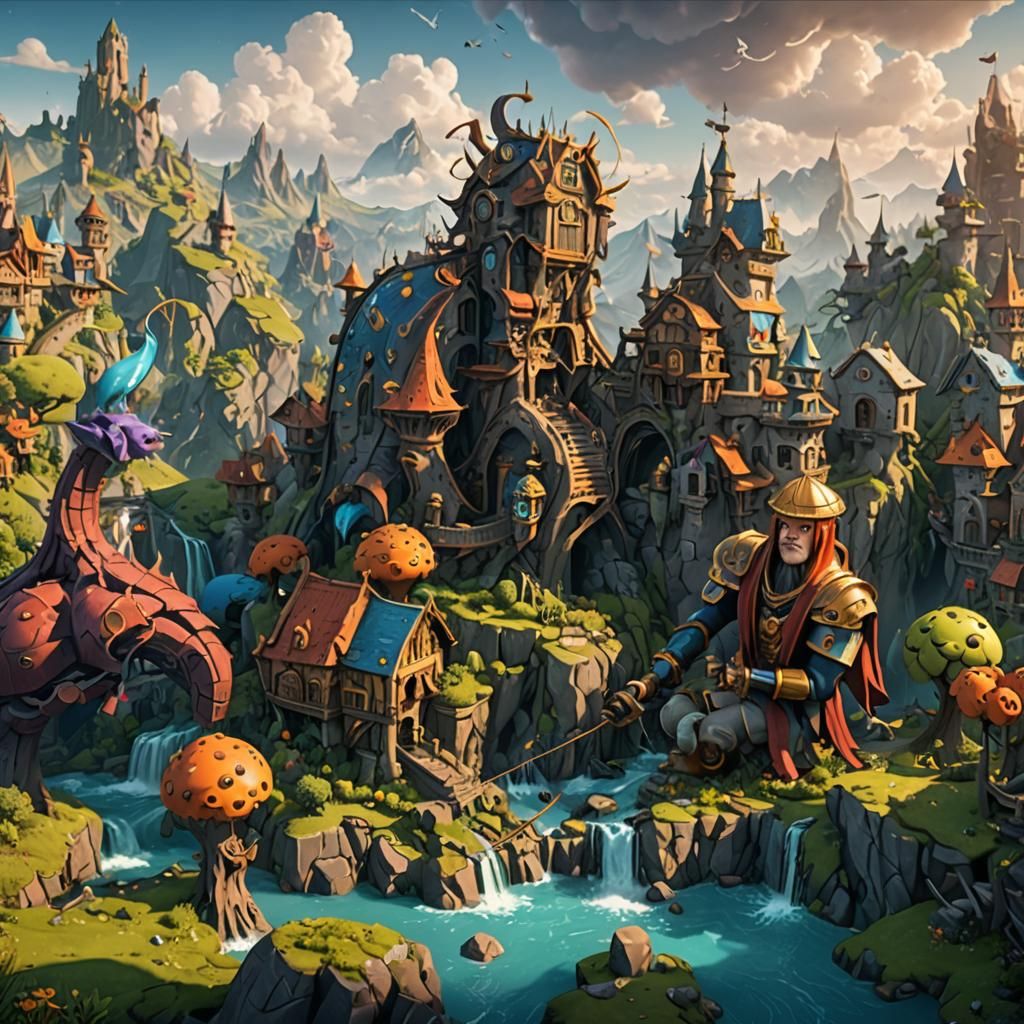 Fantastical Cartoon Landscape in Deep Color