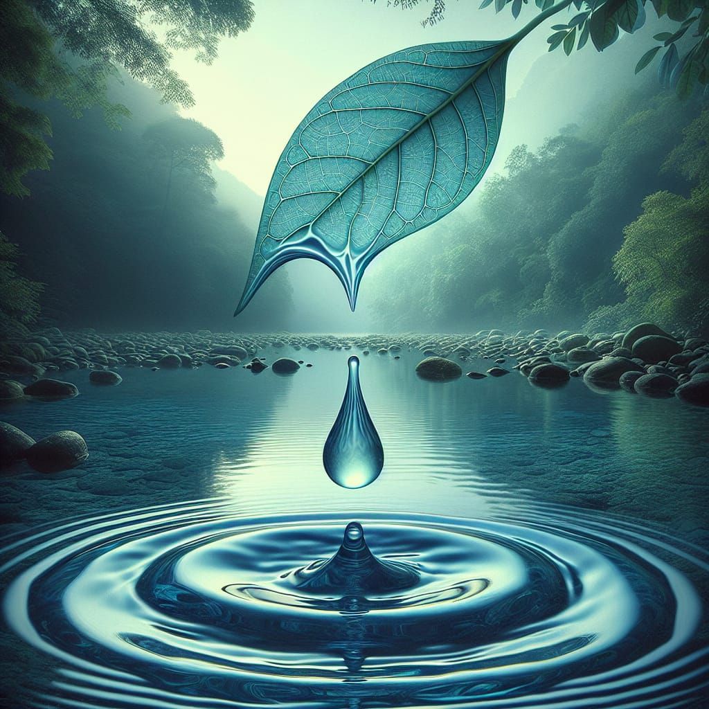 Water Droplet Creates Ripples with Floating Word