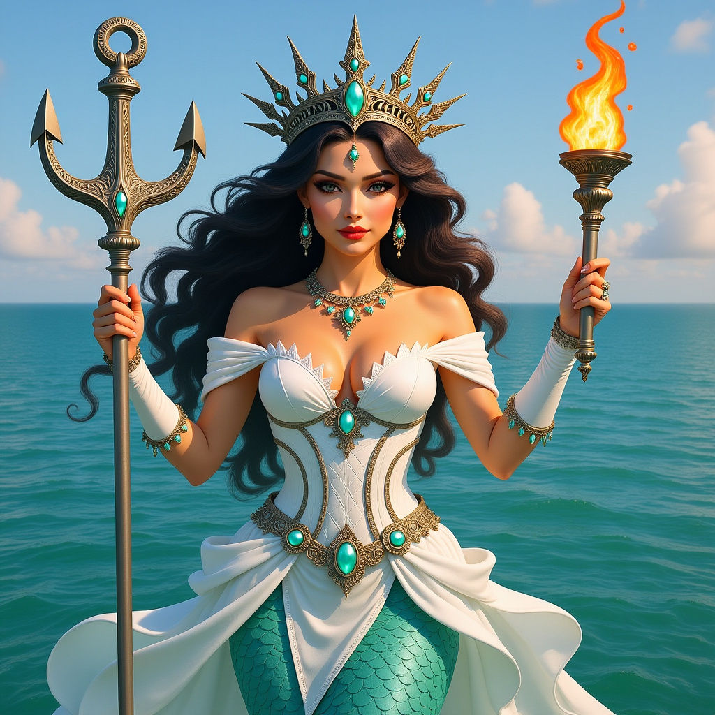 Goddess of Liberty Mermaid with Anchor in Fantasy Style