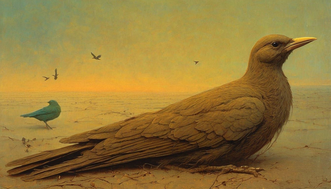 Surreal Bread Bird in Dark Dreamscape Style