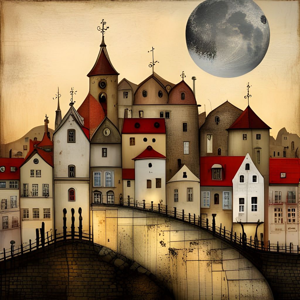Charming Medieval Town Collage at Evening