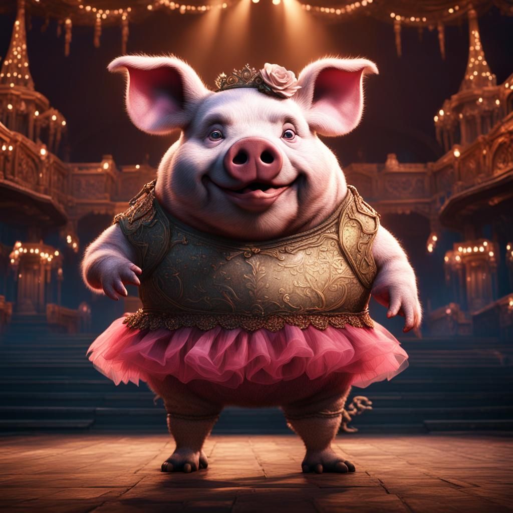 Fantastical Pig Ballerina on Stage in 8K