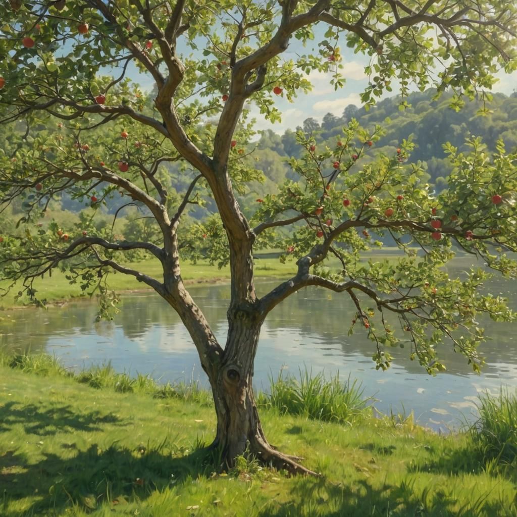 Apple Tree in Meadow: Impressionist Oil Painting