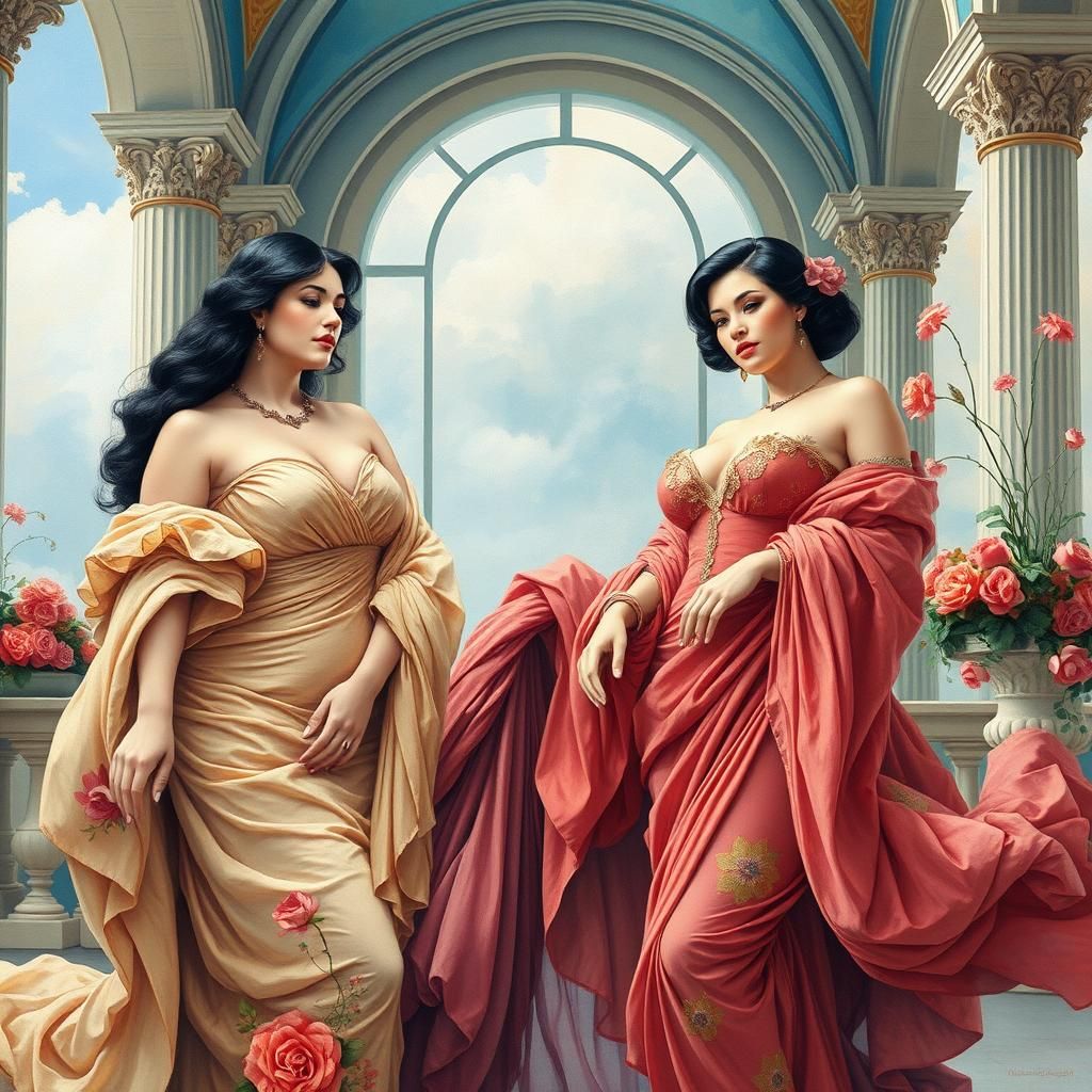 Plus-Size Women in Impressionist Gouache Watercolor