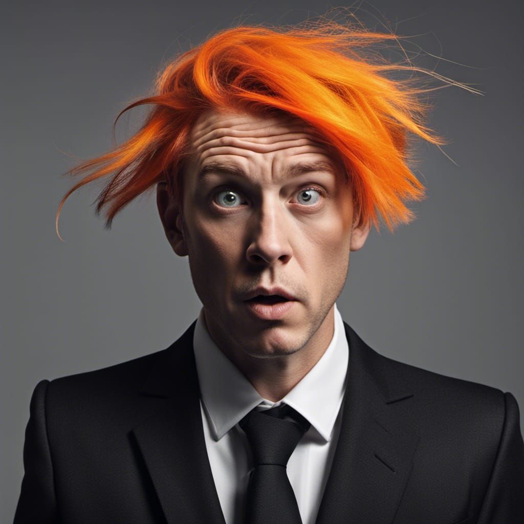 Man in Black Suit with Shocked Expression