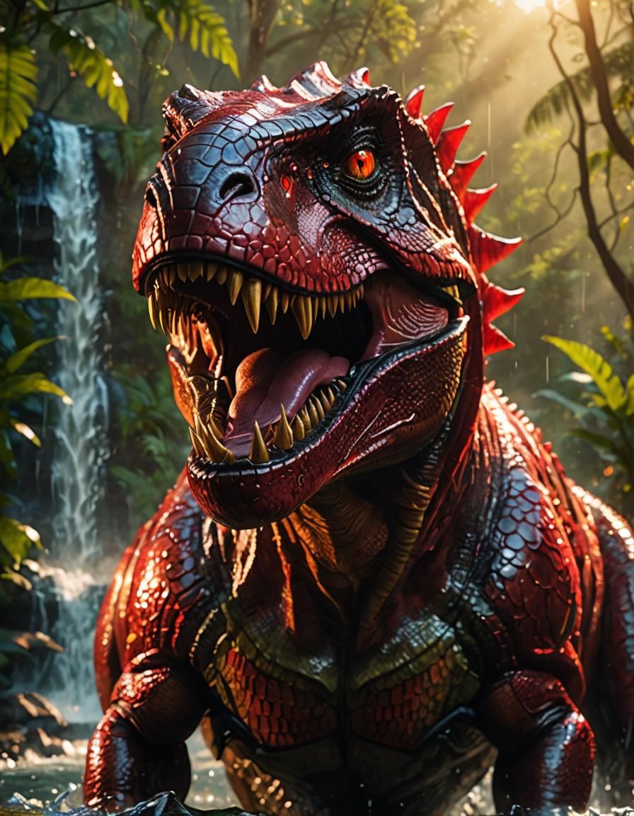 Ruby Rex: Hollywood Glass T-Rex in Fiery Red Glass