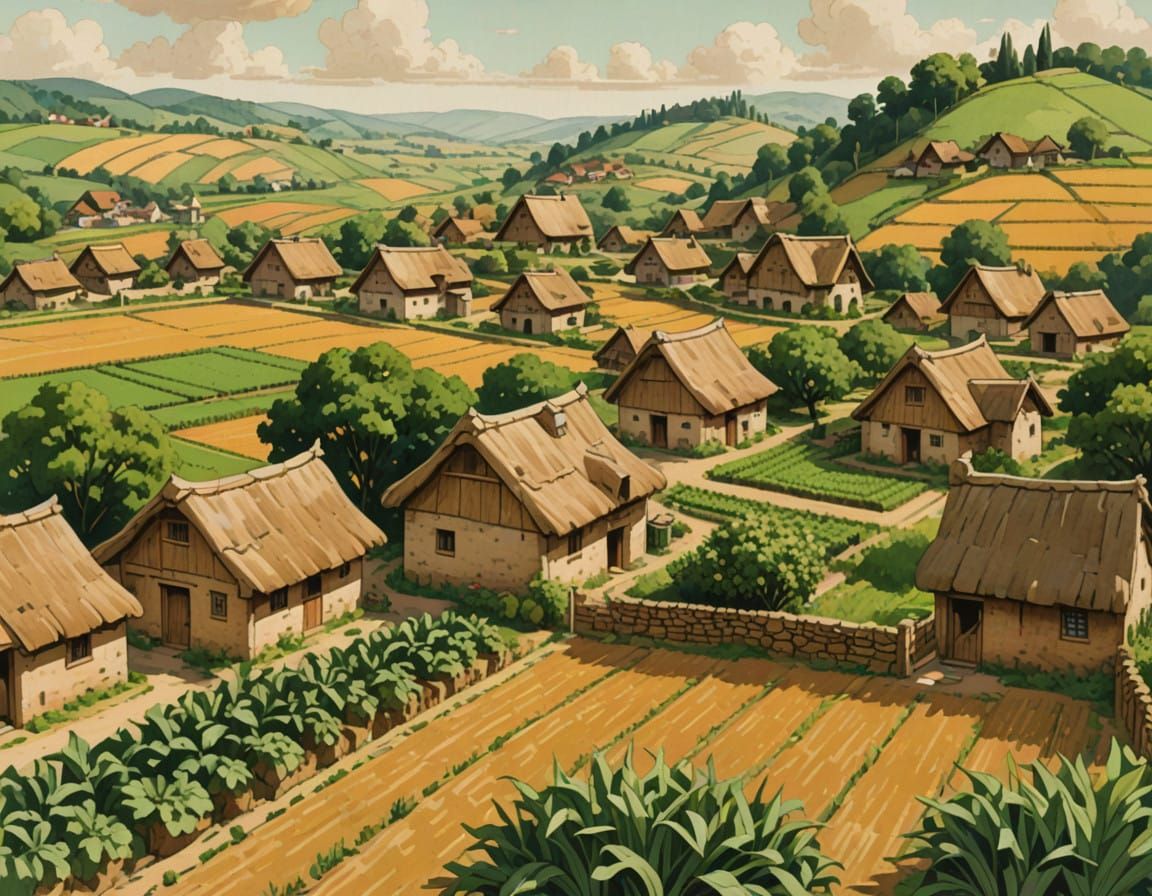 Rural Farm Village in a Traditional Earthy Landscape