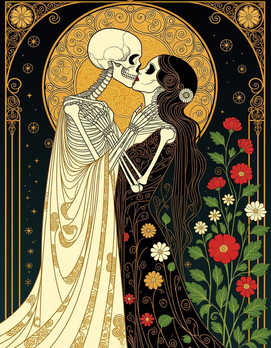 Filigree Woman Kisses Vibrant Garden