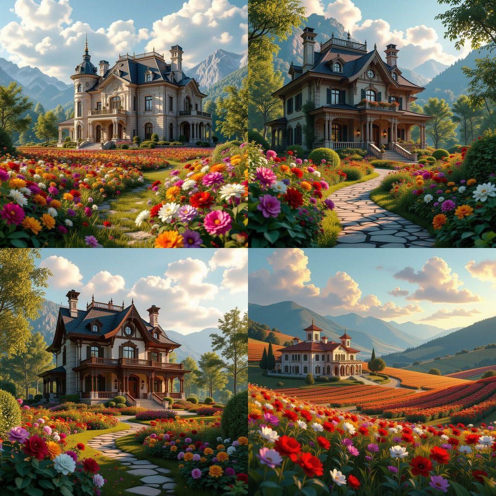 Mansion with Crop Valley and Flowers: Fantasy Concept Art