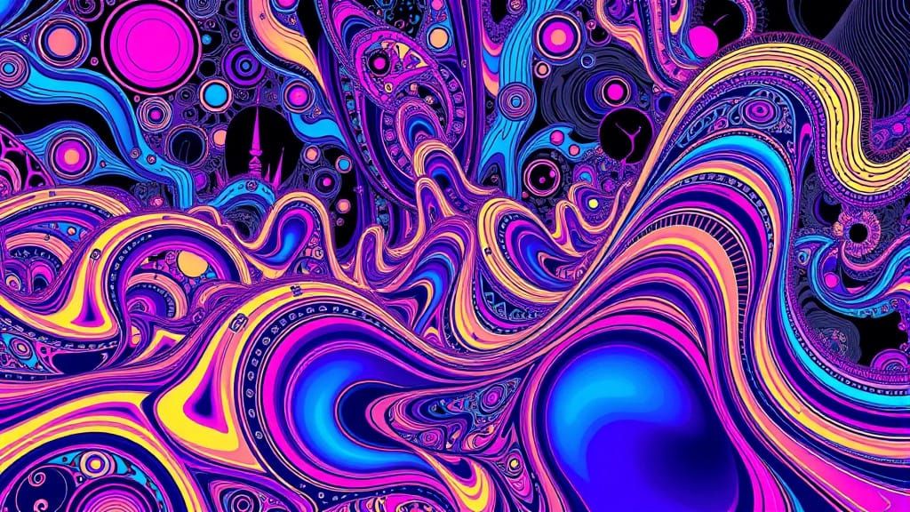 Psychedelic Fractal Art with 3D Shading and Neon Colors