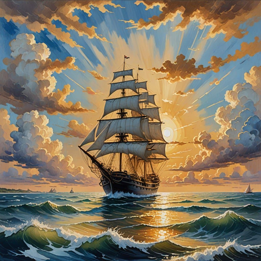 Epic Impressionist Masterpiece of a Majestic Gingham-Sailed ...
